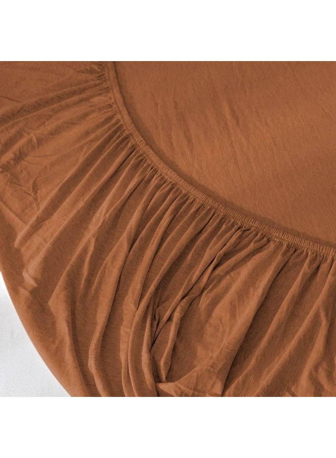 DONEUS Jersey Knit Cotton Fitted Sheet 3 Piece - Ultra Soft, Wrinkle Free and Breathable, 15 Inches Deep Pocket Elastic Sheets with 2 Pillowcases, Solid Burnt Orange Queen - Image 5